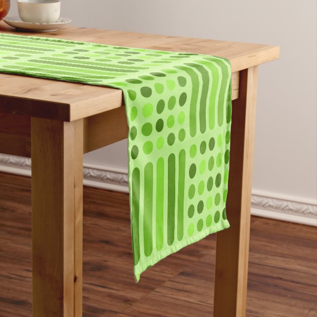 Mid Century Modern Circles Lines Chartreuse Short Table Runner (In Situ)