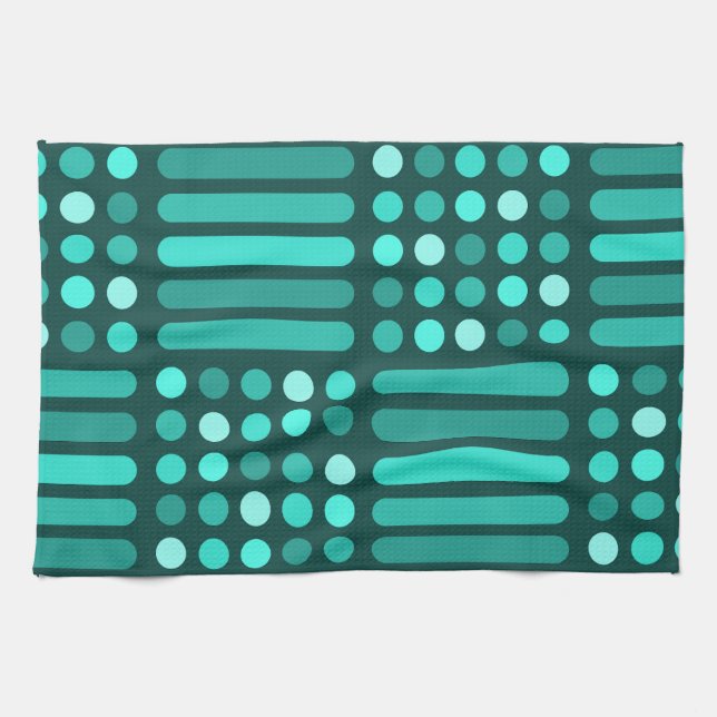 Mid Century Modern Circles Lines Teal Kitchen Towel (Horizontal)