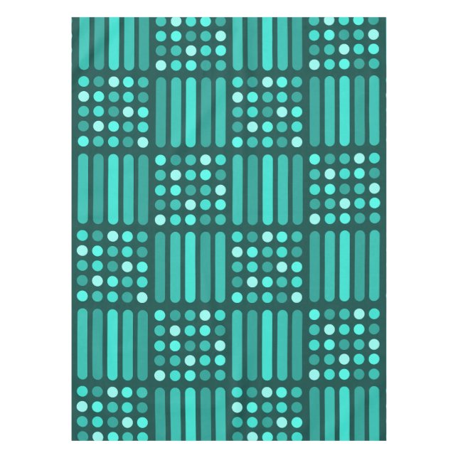 Mid Century Modern Circles Lines Teal Tablecloth (Front)
