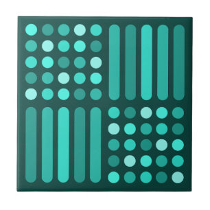 Mid Century Modern Circles Lines Teal Tile