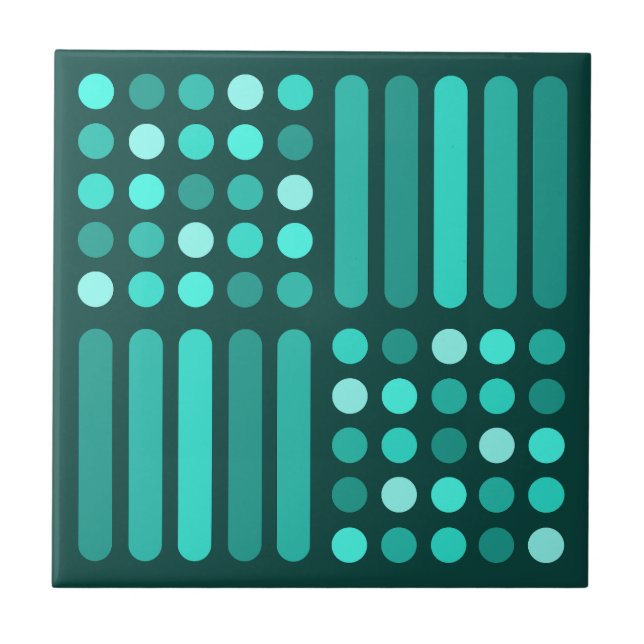 Mid Century Modern Circles Lines Teal Tile (Front)