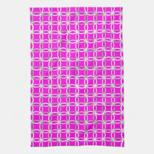 Mid-Century Modern circles, magenta, grey & white Kitchen Towel