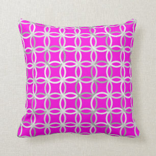 Mid-Century Modern circles, magenta, grey & white Throw Pillow