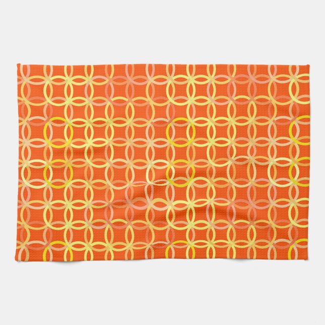 Mid-Century Modern circles, mandarin orange Kitchen Towel (Horizontal)