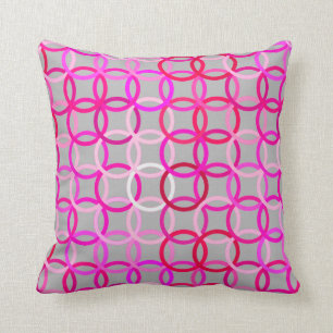 Mid-Century Modern circles, pink, magenta and grey Throw Pillow