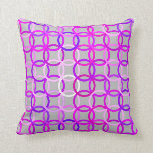 Mid-Century Modern circles, pink, violet and grey Throw Pillow