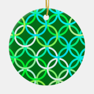 Mid-Century Modern circles, shades of green Ceramic Ornament