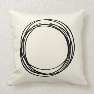Mid Century Modern Circles Throw Pillow in Black