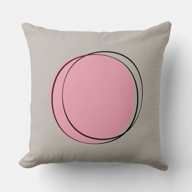 Mid Century Modern Circles Throw Pillow in Pink (Front)