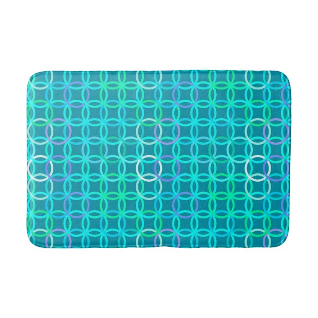 Mid-Century Modern circles, turquoise and aqua Bath Mat (Front)