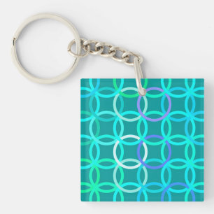 Mid-Century Modern circles, turquoise and aqua Keychain