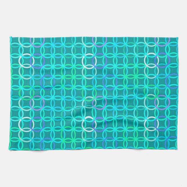 Mid-Century Modern circles, turquoise and aqua Kitchen Towel (Horizontal)