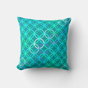 Mid-Century Modern circles, turquoise and aqua Throw Pillow