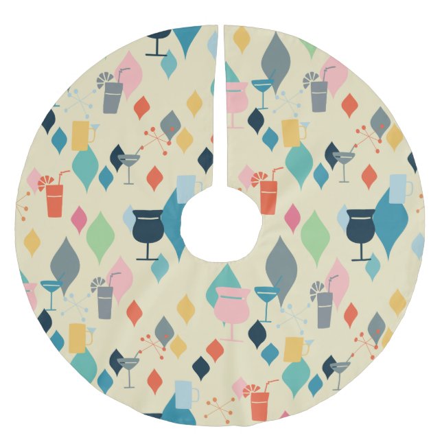 Mid Century Modern Cocktails Brushed Polyester Tree Skirt (Front)