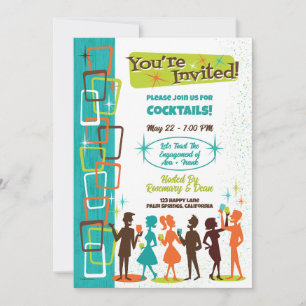 Mid-Century Modern Cocktails Engagement Party Invitation