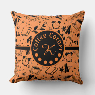 mid century modern coffee lover bookworm orange throw pillow