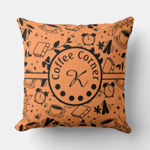 mid century modern coffee lover bookworm orange throw pillow