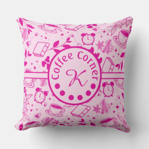 mid century modern coffee lover bookworm pink throw pillow
