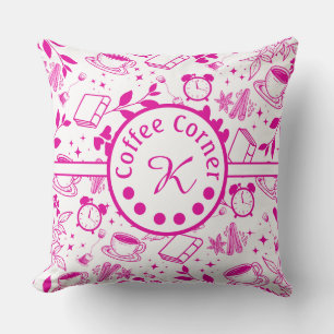 mid century modern coffee lover bookworm pink throw pillow