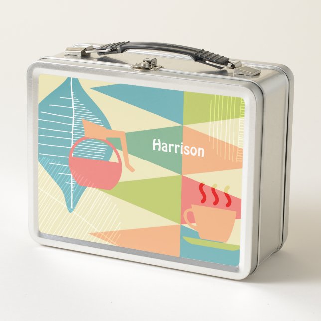 Mid Century Modern Coffee Personalized Metal Lunch Box (Front)