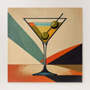 Mid Century Modern Color Block Martini Art Jigsaw Puzzle