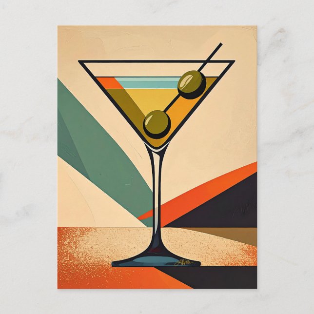 Mid Century Modern Color Block Martini Art Postcard (Front)