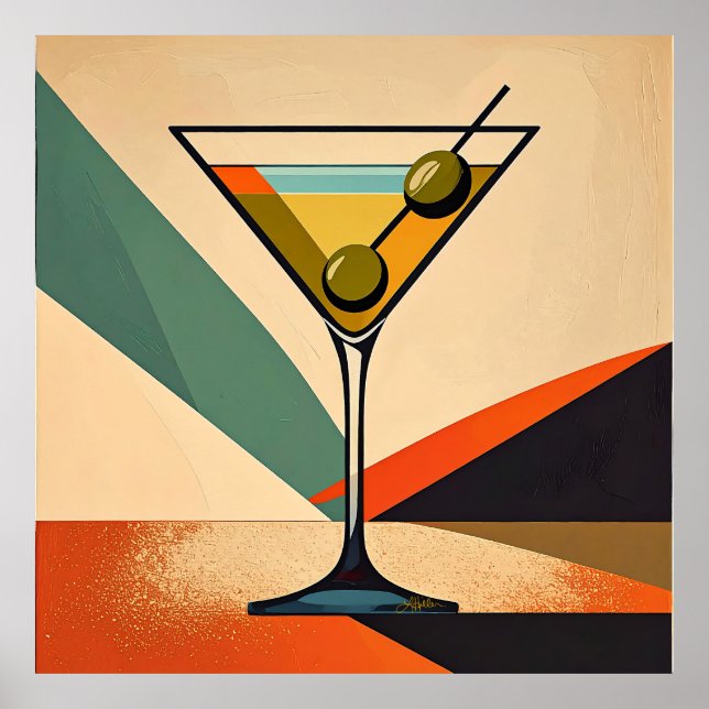Mid Century Modern Color Block Martini Art Poster (Front)