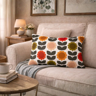  Mid-Century Modern Colored Retro Groovy Flowers  Accent Pillow