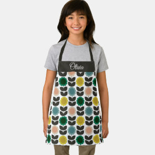 Mid-Century Modern Colored Retro Groovy Flowers Apron