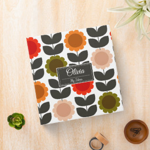  Mid-Century Modern Colored Retro Groovy Flowers  Binder