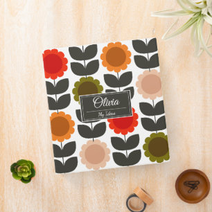  Mid-Century Modern Colored Retro Groovy Flowers  Binder