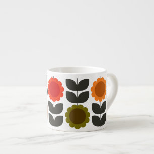  Mid-Century Modern Colored Retro Groovy Flowers  Espresso Cup