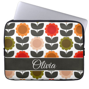  Mid-Century Modern Colored Retro Groovy Flowers  Laptop Sleeve