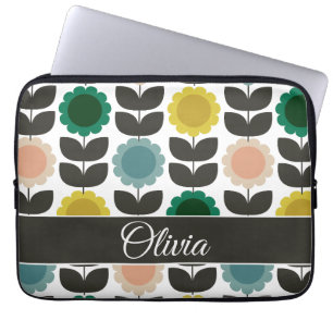  Mid-Century Modern Colored Retro Groovy Flowers  Laptop Sleeve