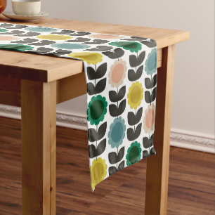  Mid-Century Modern Colored Retro Groovy Flowers  Long Table Runner