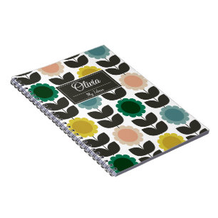  Mid-Century Modern Colored Retro Groovy Flowers  Notebook