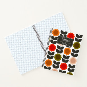  Mid-Century Modern Colored Retro Groovy Flowers  Notebook