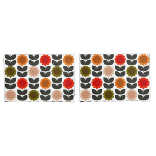  Mid-Century Modern Colored Retro Groovy Flowers  Pillowcase