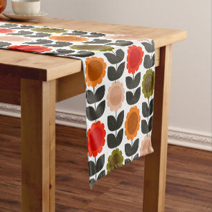  Mid-Century Modern Colored Retro Groovy Flowers  Short Table Runner