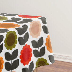  Mid-Century Modern Colored Retro Groovy Flowers  Tablecloth