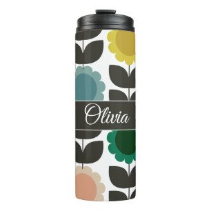 Mid-Century Modern Colored Retro Groovy Flowers Thermal Tumbler