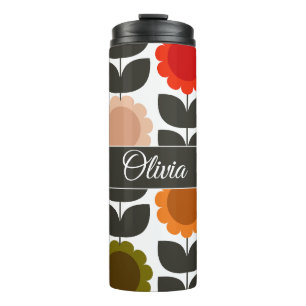 Mid-Century Modern Colored Retro Groovy Flowers  Thermal Tumbler