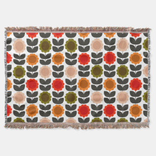  Mid-Century Modern Colored Retro Groovy Flowers  Throw Blanket