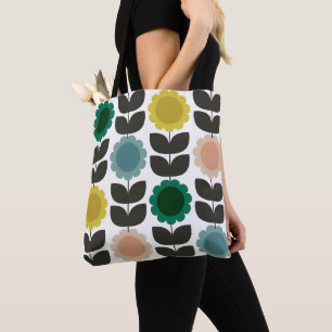 Mid-Century Modern Colored Retro Groovy Flowers  Tote Bag