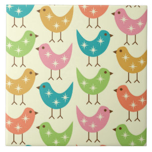 Mid Century Modern Colorful Atomic Birds Pattern  Tile