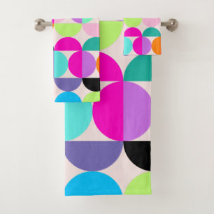 Mid Century Modern Colorful Circles Retro Abstract Bath Towel Set