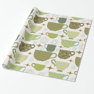 Mid Century Modern Colorful Teacup  Wrapping Paper