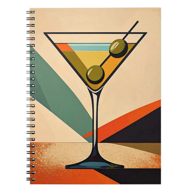 Mid Century Modern Colour Block Martini Art Notebook (Front)