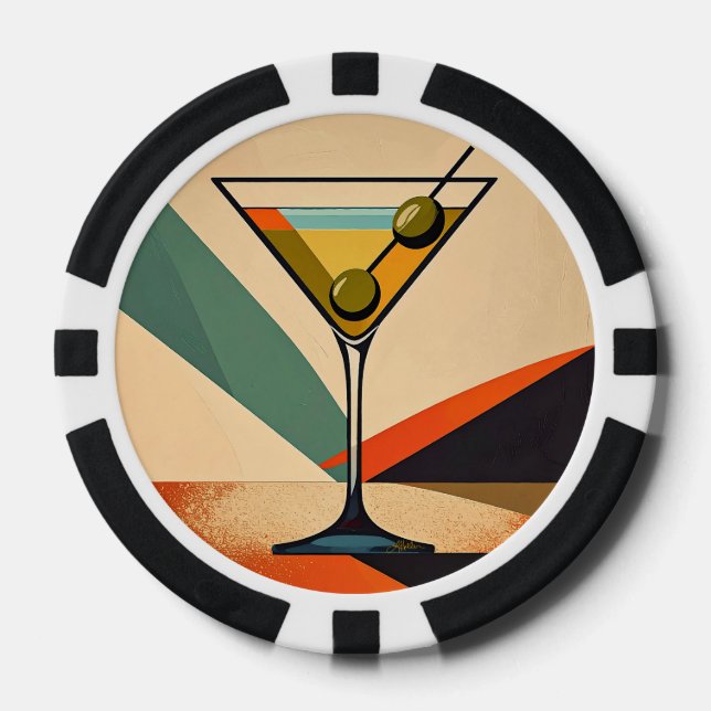 Mid Century Modern Colour Block Martini Art Poker Chips (Front)