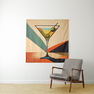 Mid Century Modern Colour Block Martini Art Tapestry